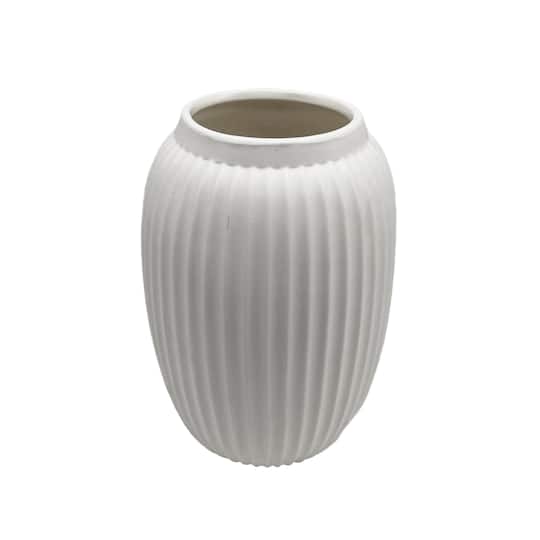 9" White Geometric Fluted Ceramic Vase by Ashland®